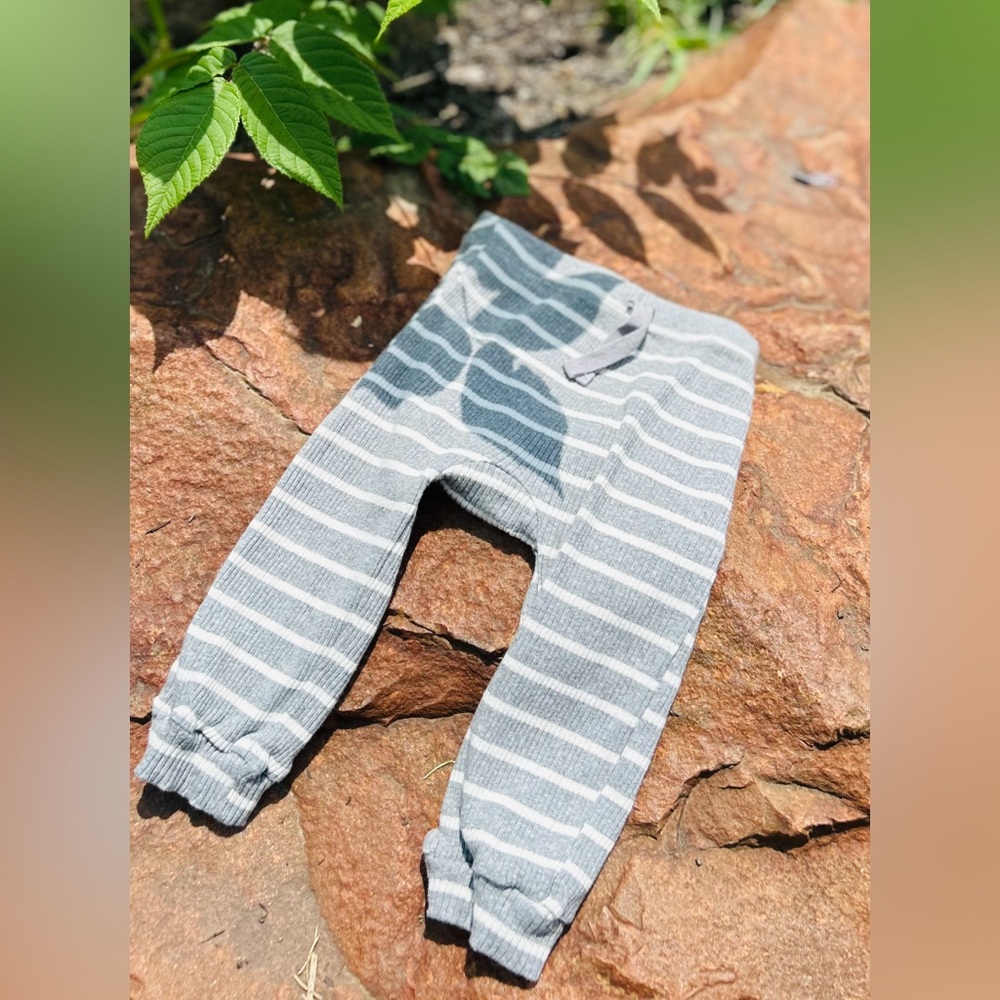 Gray and White Striped Casual Bottoms